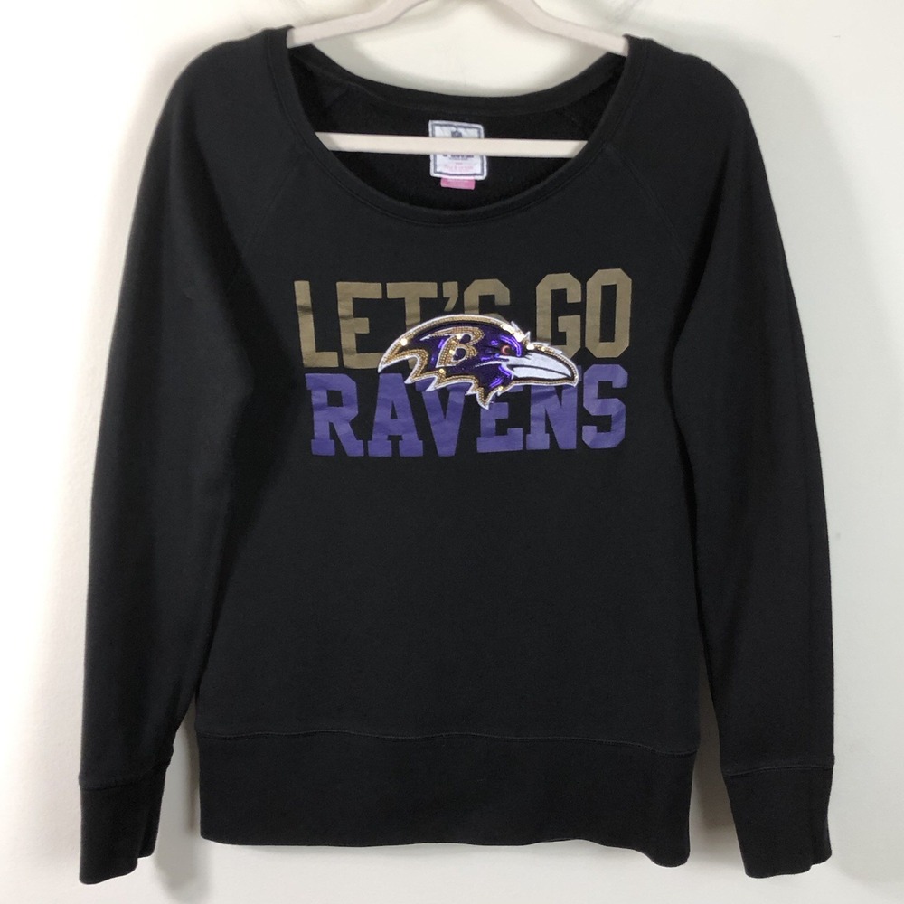 Pink Victoria's Secret NFL Baltimore Ravens Sequin Long Sleeve Shirt Sz M Black